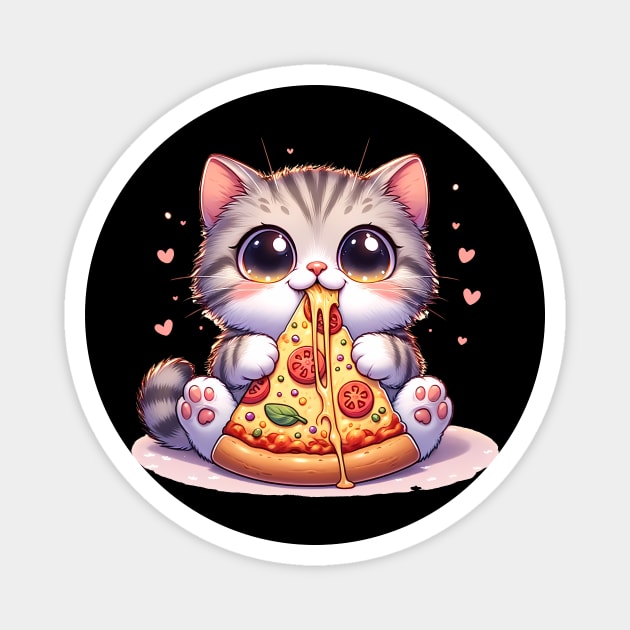 Kawaii Cat eating a slice of Pizza Magnet by logiamerch